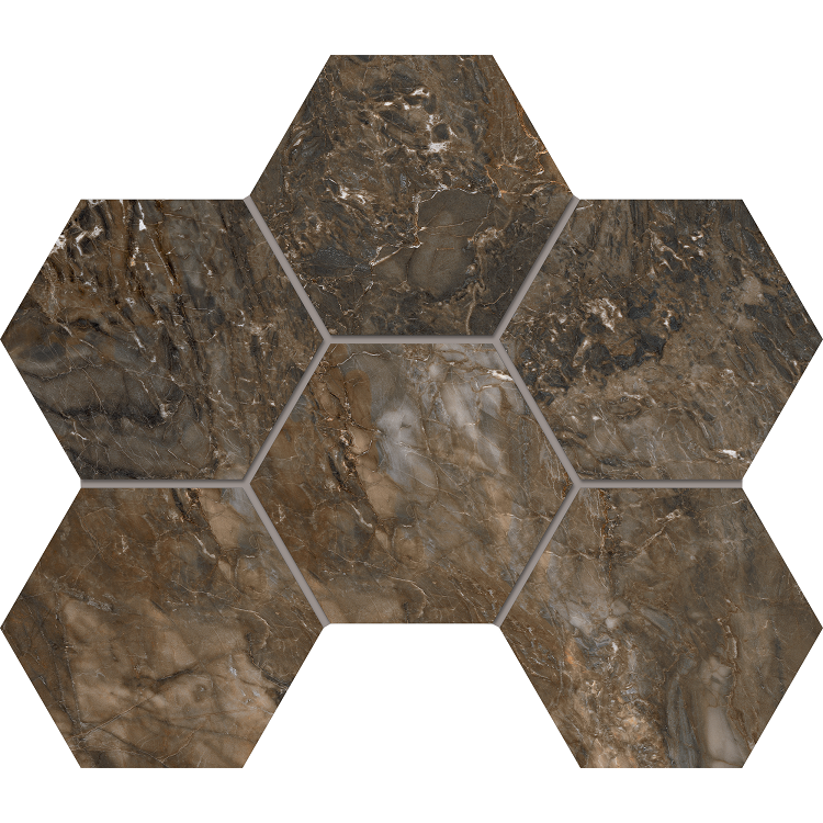 Mosaic/BR04_NS/25x28,5/Hexagon Декор Bernini Dark Brown BR04 Hexagon 28.5x25 Полированная