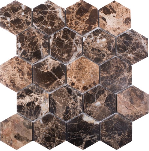 JMST6303P Настенная Wild Stone мраморная мозаика Hexagon Dark Emperador Polished