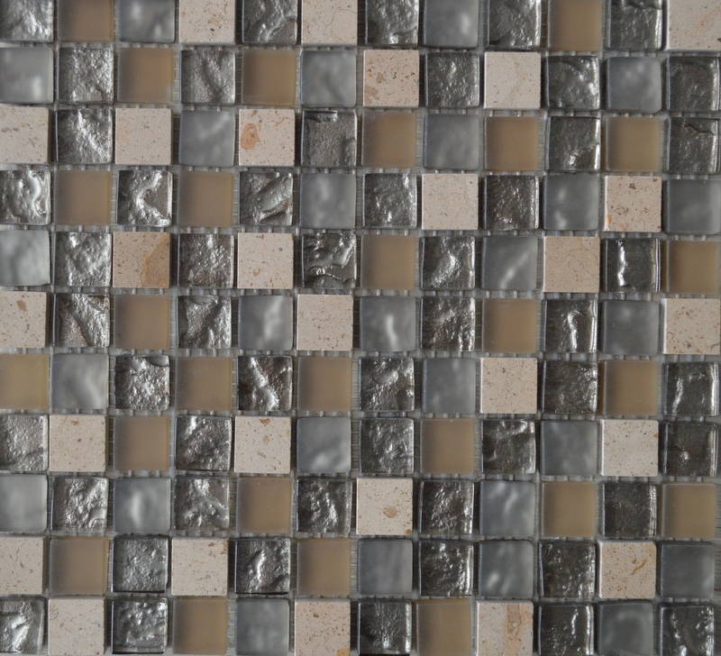 CS 056 Настенная Из камня и стекла Серо-бежевый камень и стекло 30x30 (чип 1x2.3) - фото 2